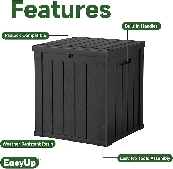 EasyUp 50 Gallon Outdoor Storage Box, Resin Waterproof UV-Resistant Deck Box - Image 6