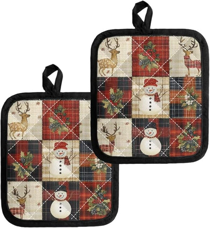 4Pcs Christmas Cute Snowman Deer Red Black White Buffalo Plaid Pot Holders Heat by Jndtueit