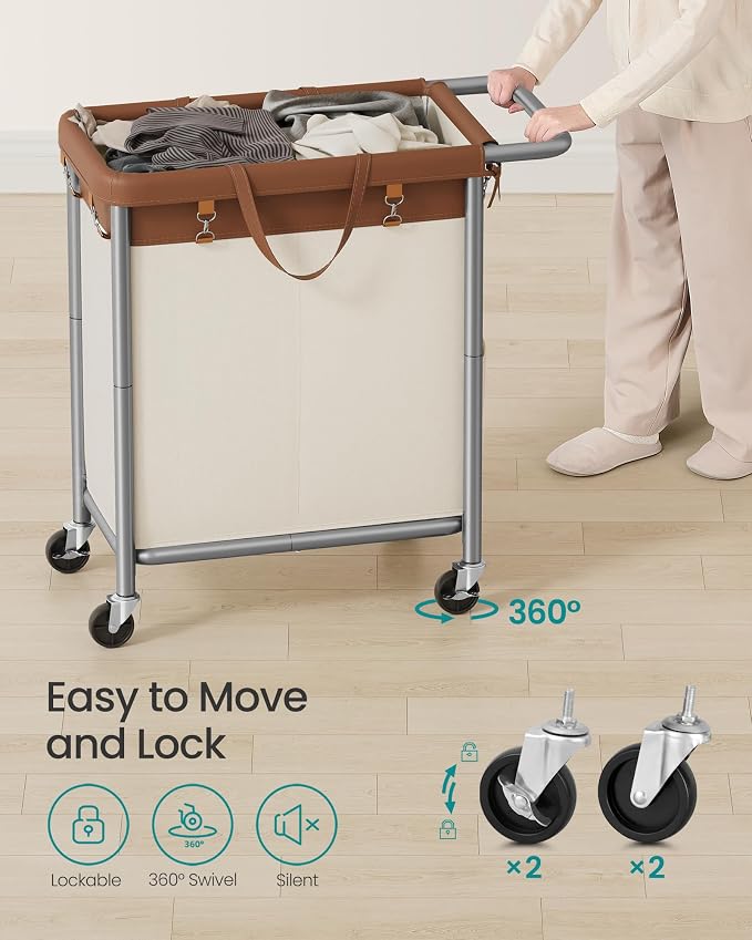 SONGMICS Laundry Basket with Wheels, 2-Section Rolling Laundry Hamper, 37 - Image 6