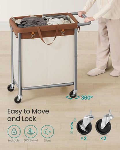 SONGMICS Laundry Basket with Wheels, 2-Section Rolling Laundry Hamper, 37 - Image 6