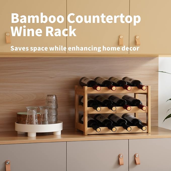 VASMIA Bamboo Wine Rack, Sturdy and Durable Wine Storage Cabinet Shelf - Image 2