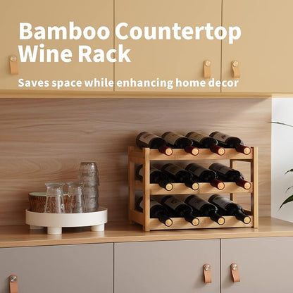 VASMIA Bamboo Wine Rack, Sturdy and Durable Wine Storage Cabinet Shelf - Image 2