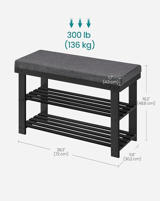 SONGMICS Bamboo Shoe Bench, 3-Tier Shoe Rack Organizer - Image 3