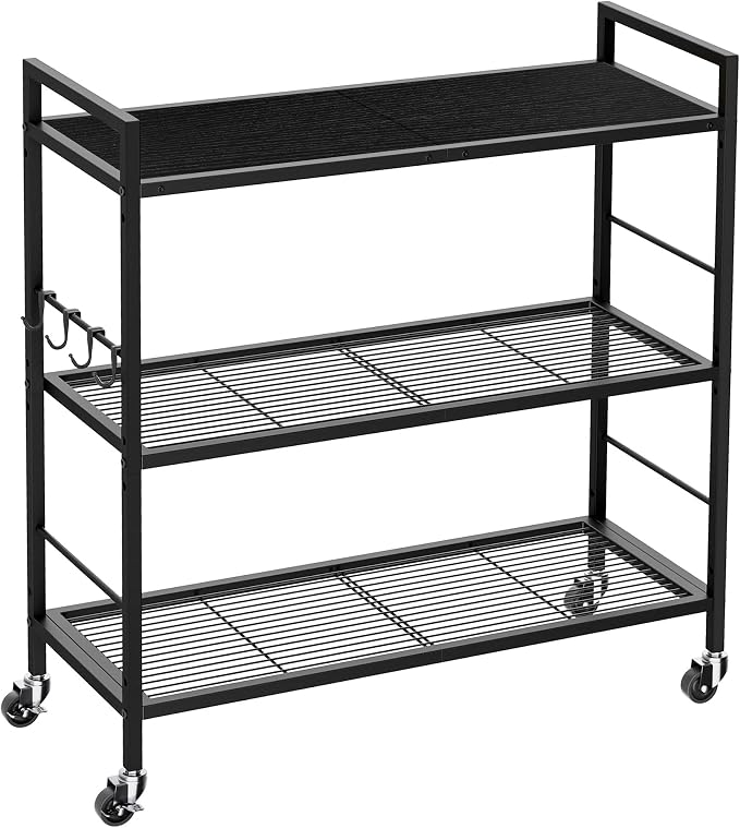 3-Tier Metal Storage Rack with Industrial Wheels, Mesh Shelving Unit with by Unknown