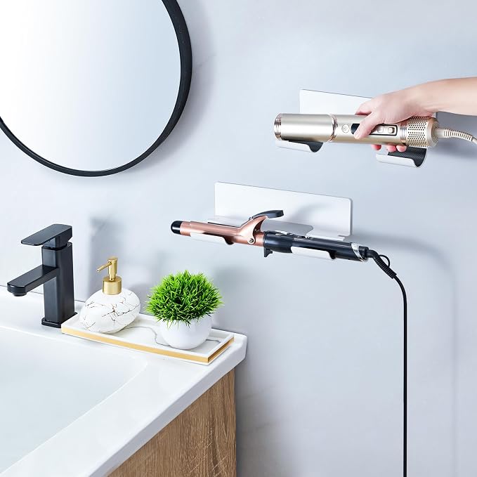 2 PCS Hair Straightener Holder Wall Mount Curling Iron Holder, Hair Dryer - Image 7