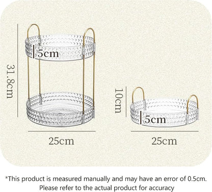 Double Layered Glass Tray with Golden Handles, Circular Decorative Storage Rack - Image 8