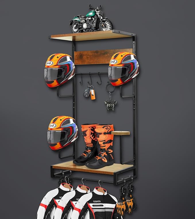 Motorcycle Helmet Rack Wall Mount, Retro Rust Helmet Holder by Unknown