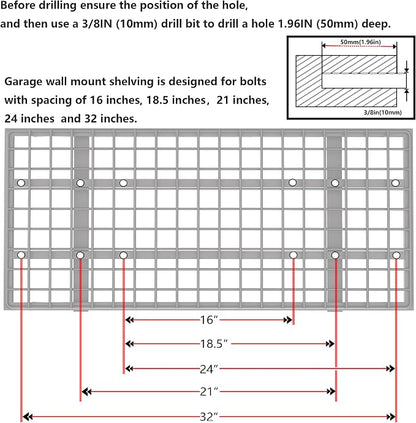 2-Pack 1.5x3FT Garage Shelving 17.7-inch-by-35.8-inch Wall Shelf Garage Storage - Image 5