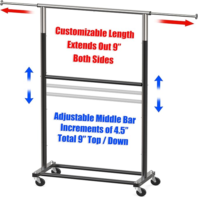 Simple Houseware Double Rod Adjustable Clothing Garment Rack - Image 3