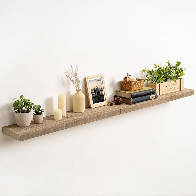 FLYJOE 60 Inch Long Wood Floating Shelf, Solid Rustic Reclaimed Barnwood Planks by FLYJOE