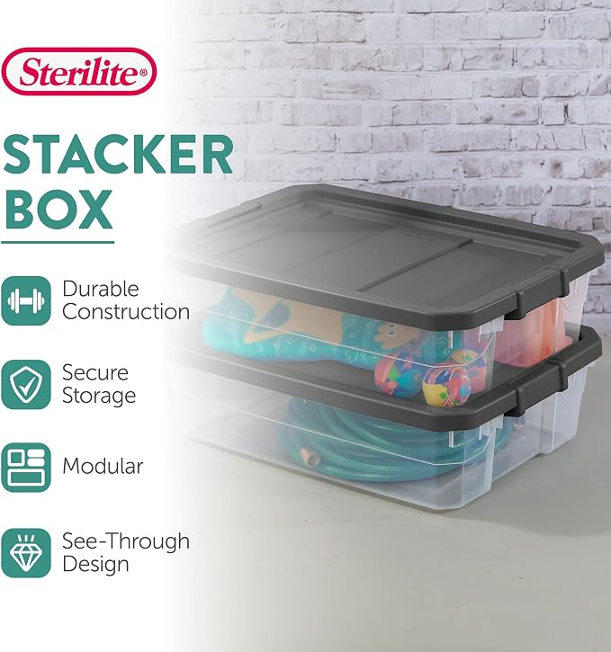 Sterilite 12-Pack Modular Stacker Box, Durable Clear Plastic Storage Bins - Image 2