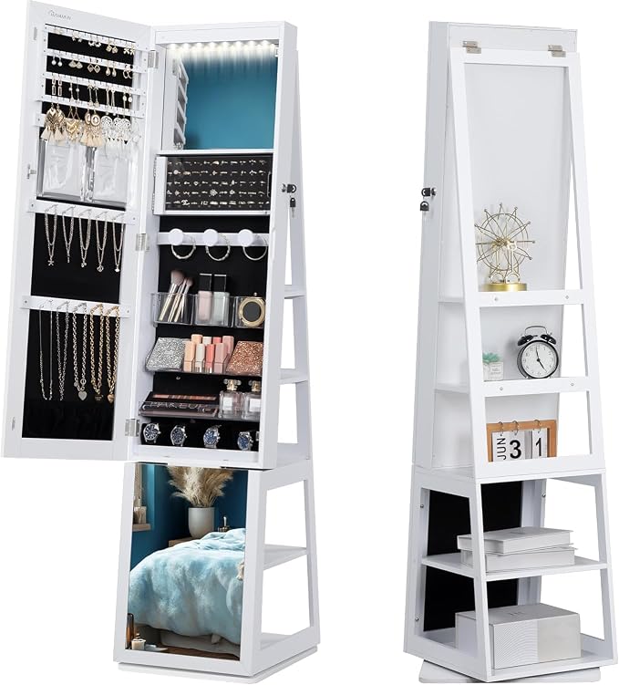 Hzuaneri 16 LEDs Jewelry Cabinet Armoire, Standing Jewelry Organizer by Hzuaneri