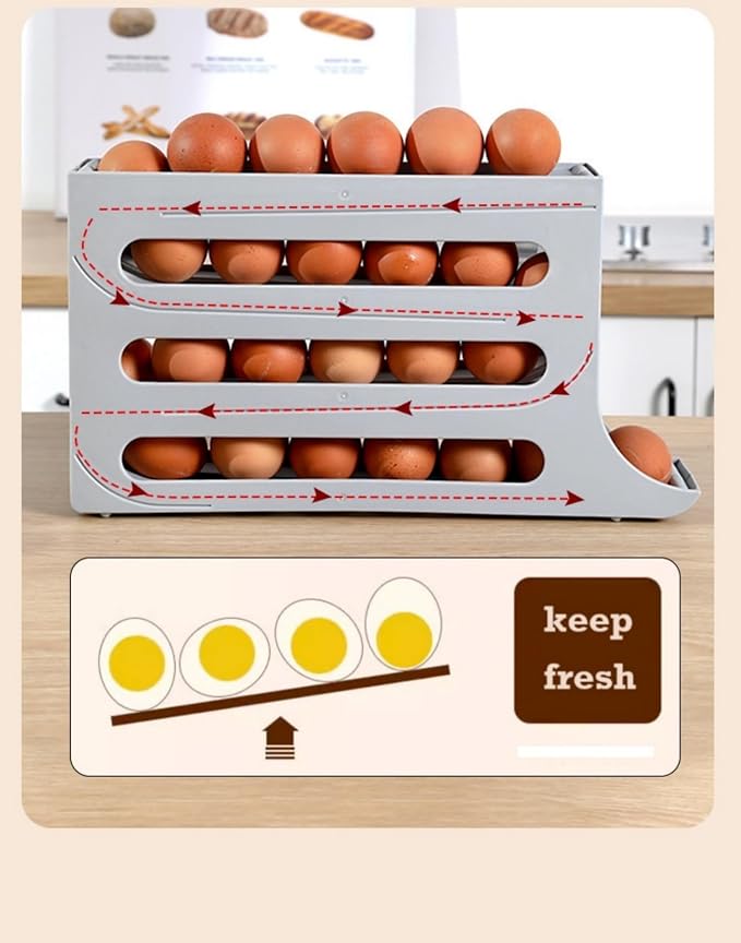 24 Eggs Egg Holder for Fridge, 4 Tiers Egg Container, Auto Rolling Egg - Image 6