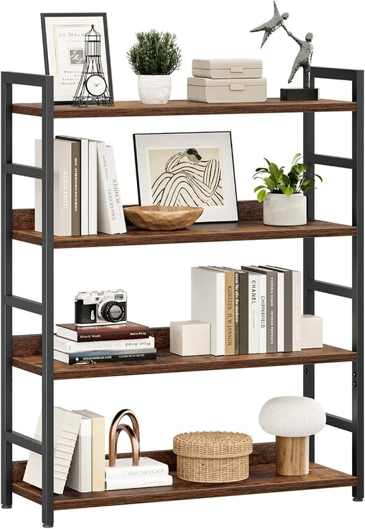 NUMENN Wide Bookshelf, 4 Tier Freestanding Shelving Unit, Vintage | Metal Frame by NUMENN