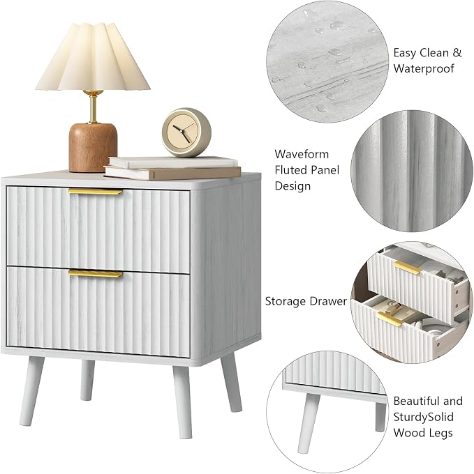 CARPETNAL Fluted Nightstand Set of 2, Wood End Table Mid Century Night Stands - Image 5