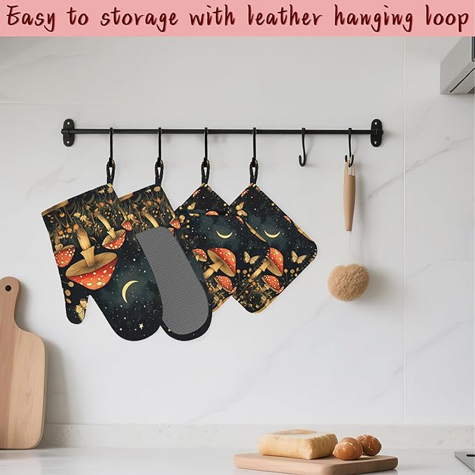 Magic Mushroom Heat-Resistant Silicone Oven Mitts and Pot Holders, Butterfly - Image 5