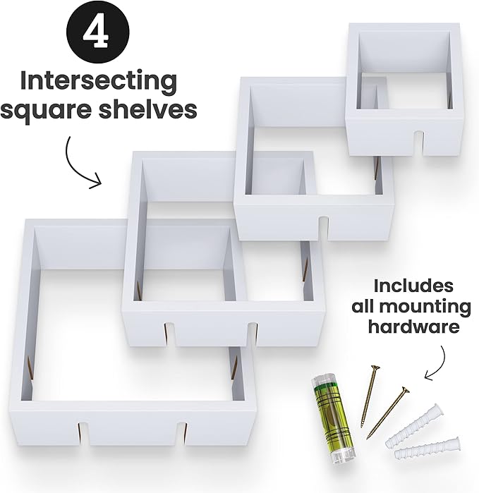 Greenco 4 Cube Intersecting Shelves, Easy-to-Assemble Floating Wall Mount - Image 5