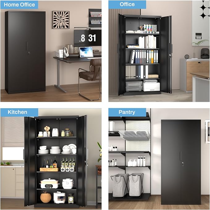 Metal Garage Storage Cabinet, Steel Storage Locker, 4 Adjustable Shelves - Image 8