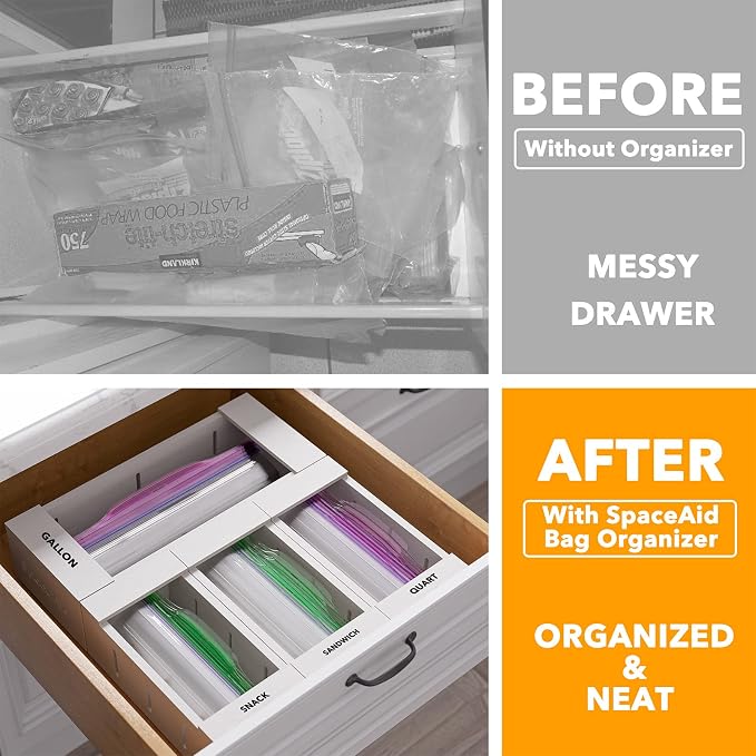 SpaceAid Bag Storage Organizer for Kitchen Drawer, Bamboo Organizer, Compatible - Image 2