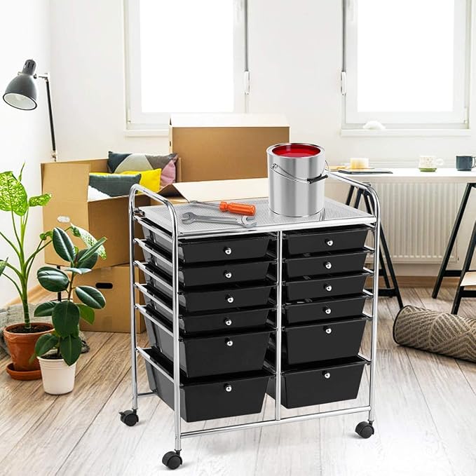 Giantex 12 Drawer Rolling Storage Cart Tools Scrapbook Paper Office School - Image 2