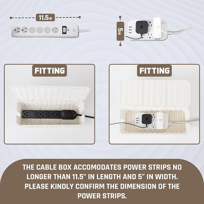 Cable Management Box, Handmade Rattan Cable Organizer, 2 Open Slots Cords Hider - Image 3
