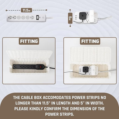 Cable Management Box, Handmade Rattan Cable Organizer, 2 Open Slots Cords Hider - Image 3