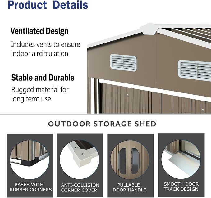 ALAULM 10'x8' Outdoor Storage Shed Outdoor Galvanized Metal Tool Shed - Image 2