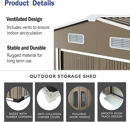 ALAULM 10'x8' Outdoor Storage Shed Outdoor Galvanized Metal Tool Shed - Image 2