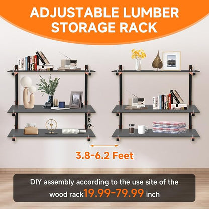 4 Pack Lumber Rack Wall Mount, Heavy Duty Wood Storage Racks, 6-Level System - Image 4