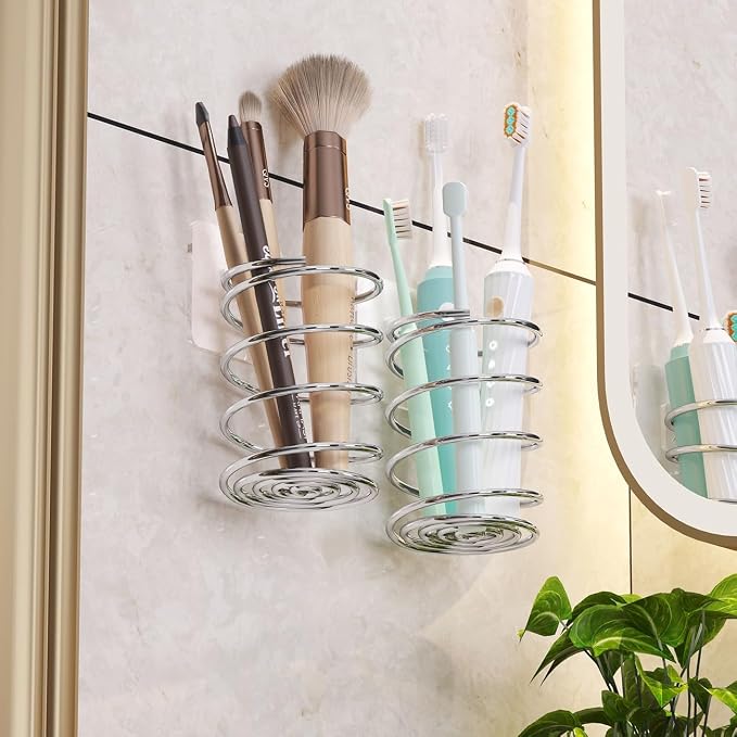 Wall-Mounted Spiral Hair Tool Holder, Adhesive Bathroom Organizer - Image 2