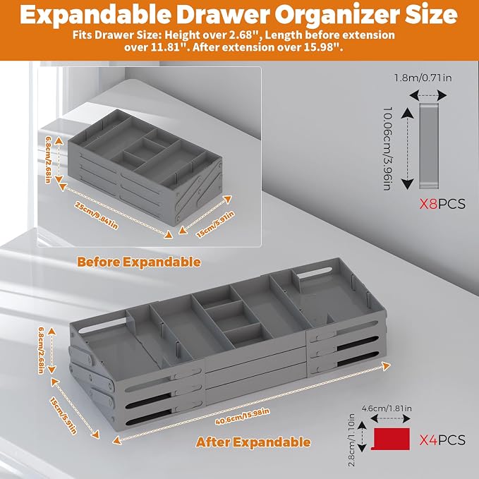 3 Tier Drawer Organizer Versatile Expandable Junk Drawer Organizer Grey | - Image 3
