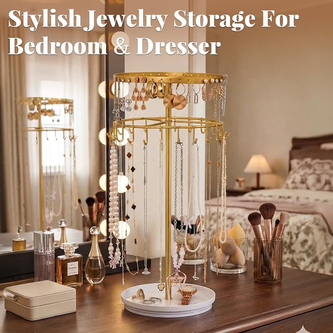 LANDNEOO Necklace Holder Jewelry Organizer, 360° Rotating 3-Tier Jewelry Stand - Image 5