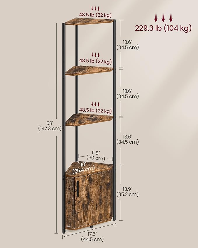 VASAGLE Corner Shelf with Storage, 5-Tier Corner Storage Cabinet | Corner shelf - Image 3