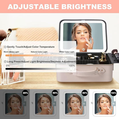 Mocado Travel Makeup Bag with LED Lighted Mirror, Makeup Case with 3 Color - Image 6