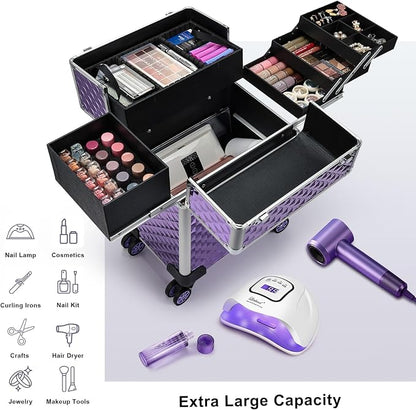 Stagiant Rolling Makeup Train Case Large Storage Cosmetic Trolley 4 Tray - Image 2