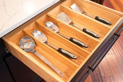 Umilife Bamboo Kitchen Utensils Organizer, 13 Inch Drawer Dividers - Image 6