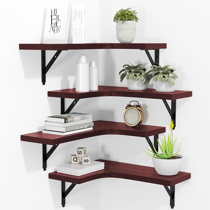 ROMGUAR CRAFT Corner Floating Shelves Wall Mounted Set of 4, Rustic Wood by ROMGUAR+CRAFT