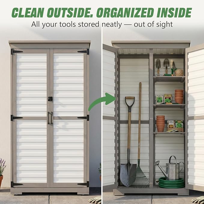 Outdoor Storage Cabinet – Store More in Less Space, Tall Vertical Garden Tool - Image 3