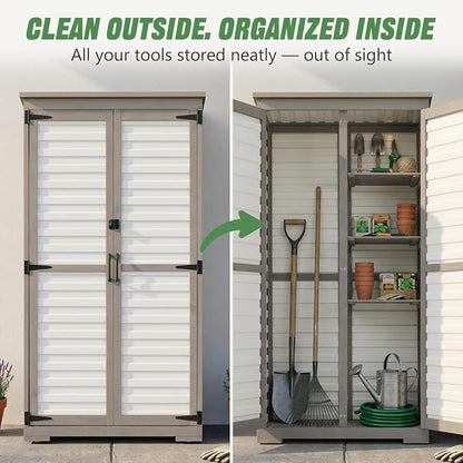 Outdoor Storage Cabinet – Store More in Less Space, Tall Vertical Garden Tool - Image 3