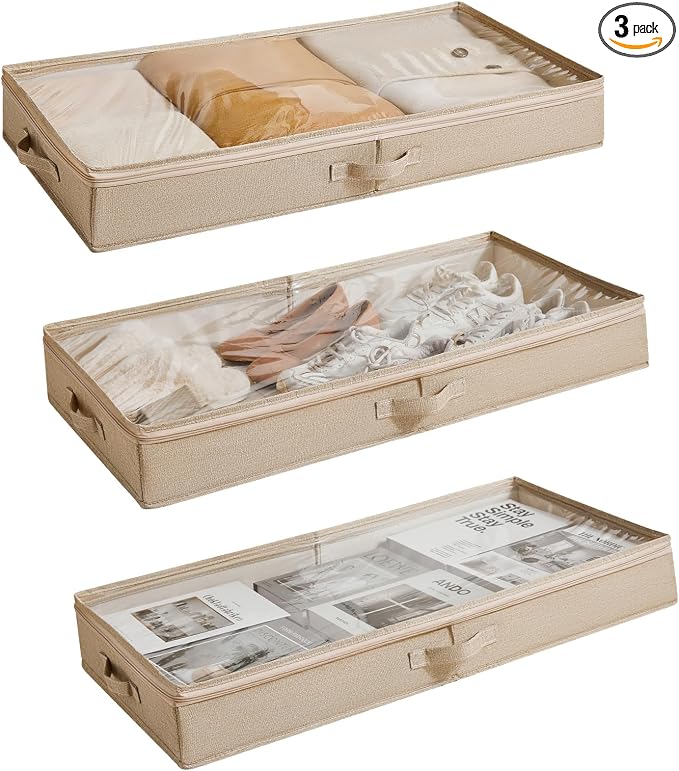 Berdeng 3 Pack Under Bed Storage Containers, Low Profile Underbed Shoes and by Berdeng