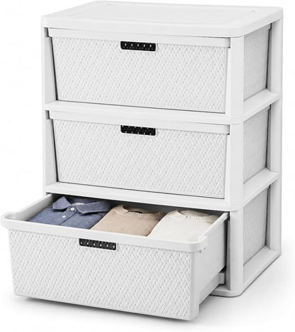 Plastic 3-Drawer Storage Tower, Decorative Cross-Weave Organizer by Unknown