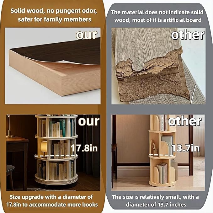 Solid Wood Rotating Round Bookshelf Towers - Image 8