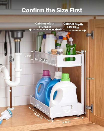 VEVOR Under Sink Organizer, 2 Pack 2-Tier Pull Out Cabinet Organizer - Image 2