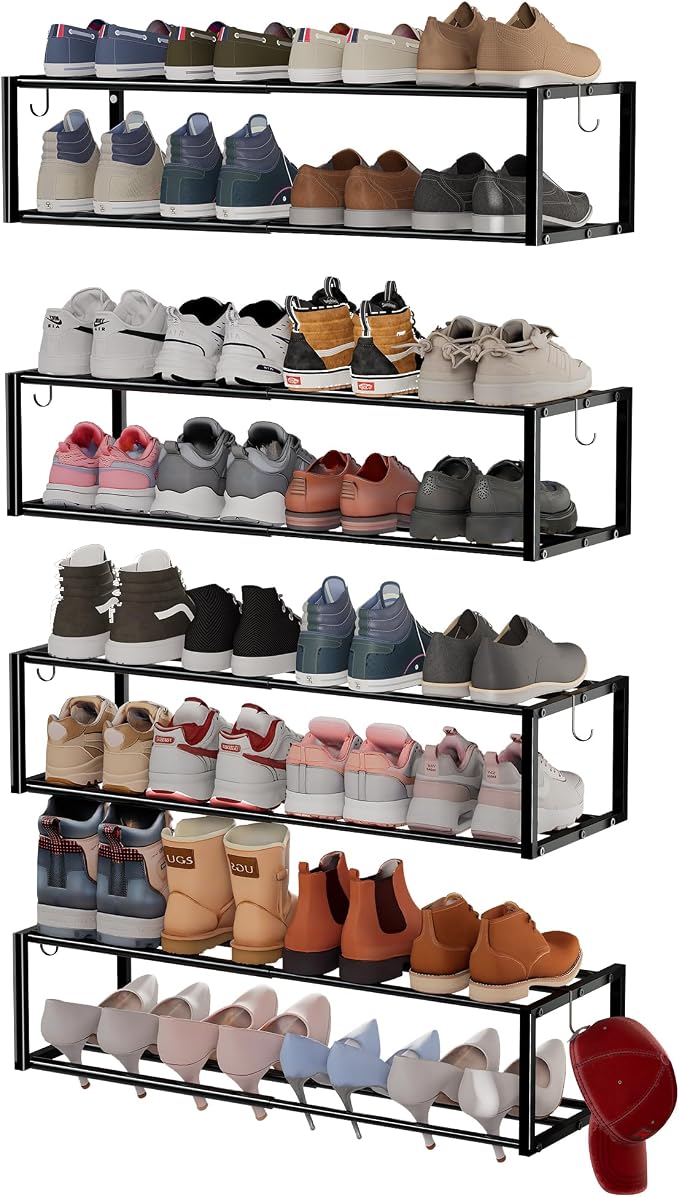 4 Pack Expandable Wall Mounted Shoe Rack, Heavy Duty Metal Shoe Holder by HomeOrganizerandStorage