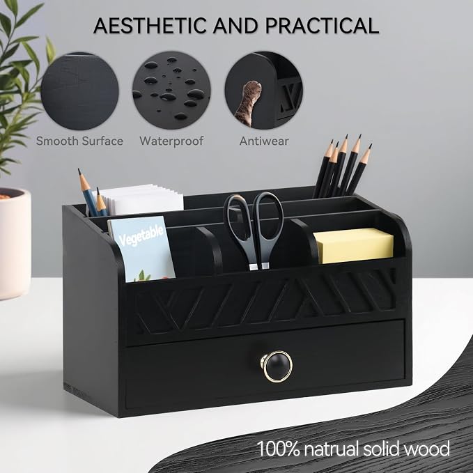 Desk Organizer with Drawer Mail Organizer Countertop Wood Desk Drawer Tabletop - Image 2