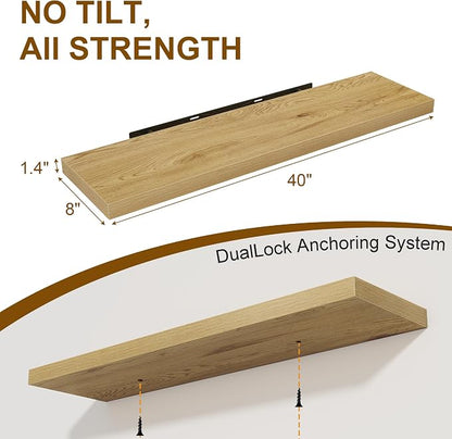 40 Inch Floating Shelves Set of 2, 8 Inch Deep Wall Shelf, Rustic Wood Storage - Image 3
