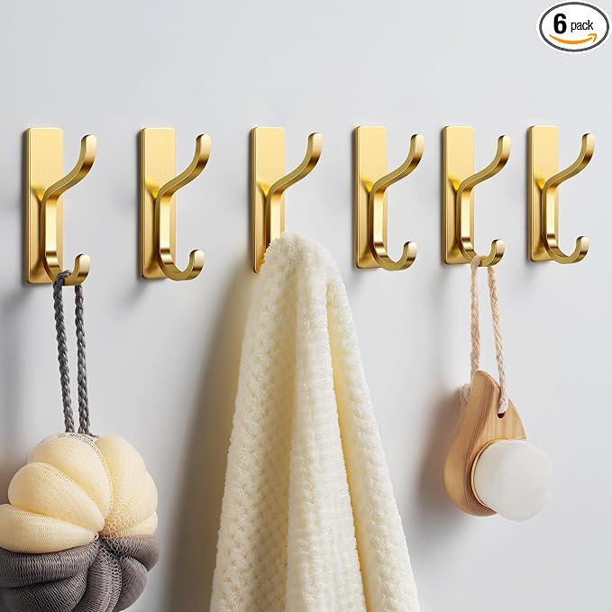 pickpiff Adhesive Wall Hooks for Hanging Towels: Brushed Gold Stainless Steel by pickpiff