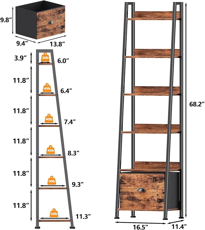 Furologee Bookshelf Set of 2, 6-Tier Ladder Shelf, Ladder Bookshelf - Image 3