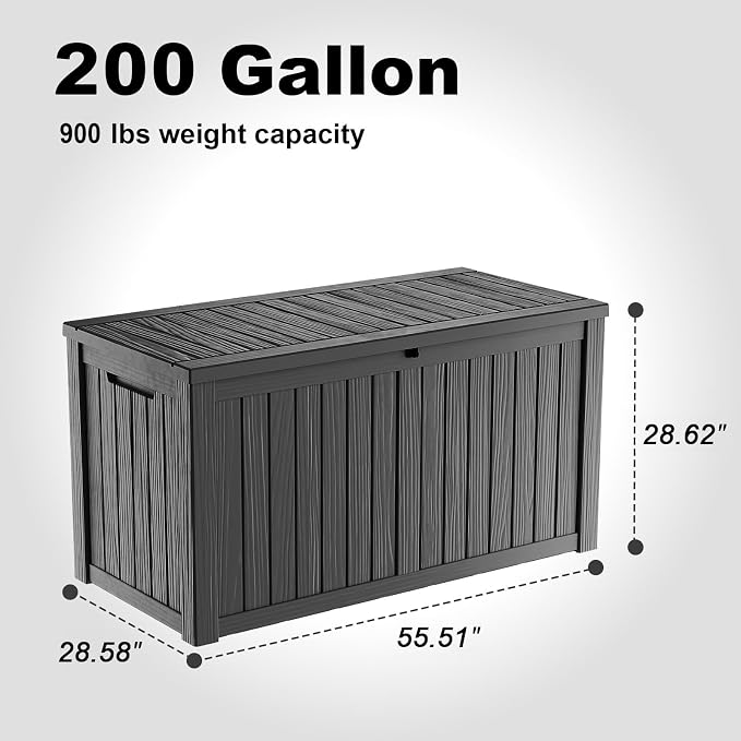 200 Gallon Waterproof Outdoor Storage Box, UV Resistant Resin Deck Box - Image 2