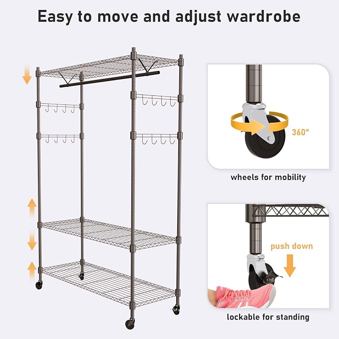Heavy Duty Clothes Rack, Adjustable Rolling Garment Rack - Image 5